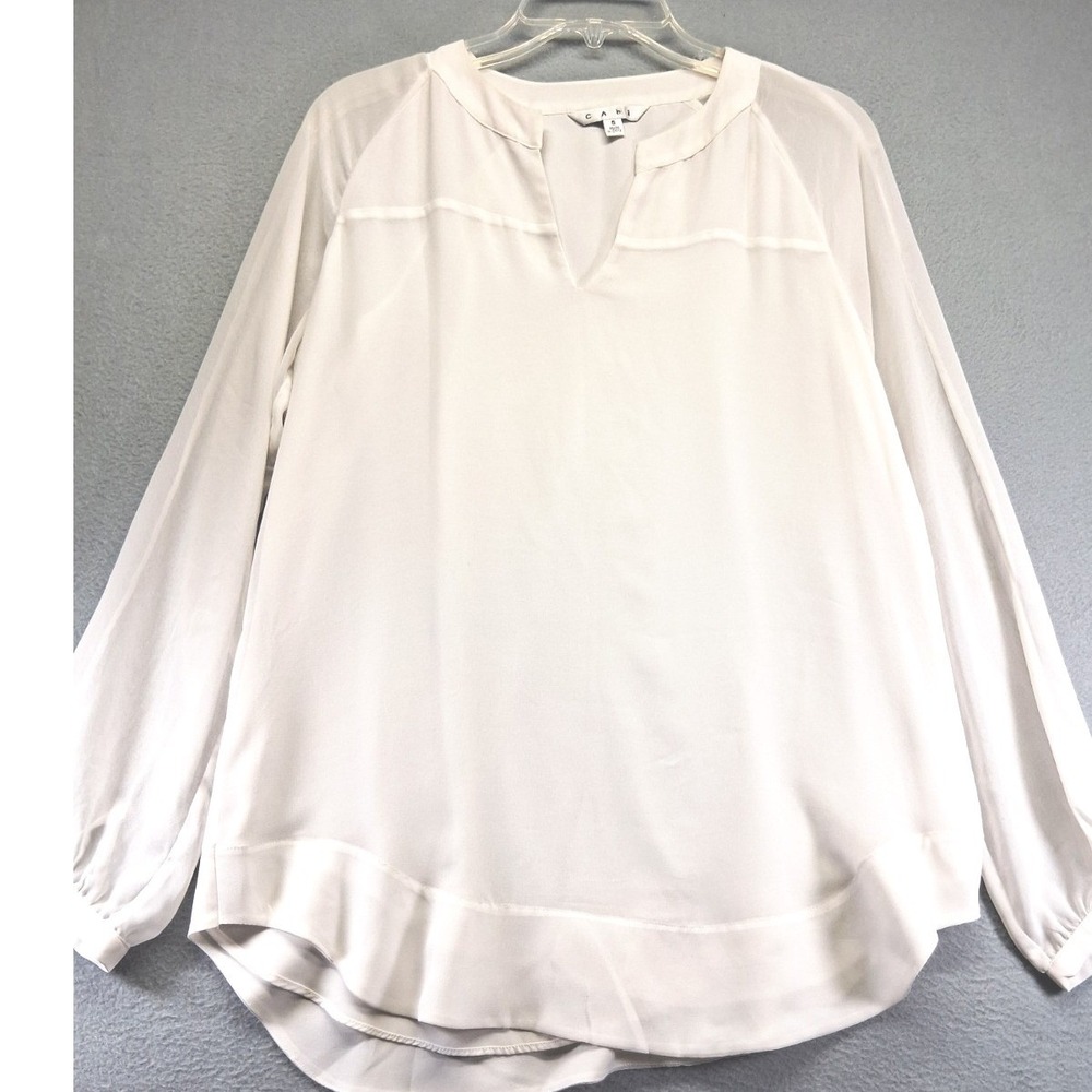 Cabi Women White Sheer Long Sleeve Blouse Size Small